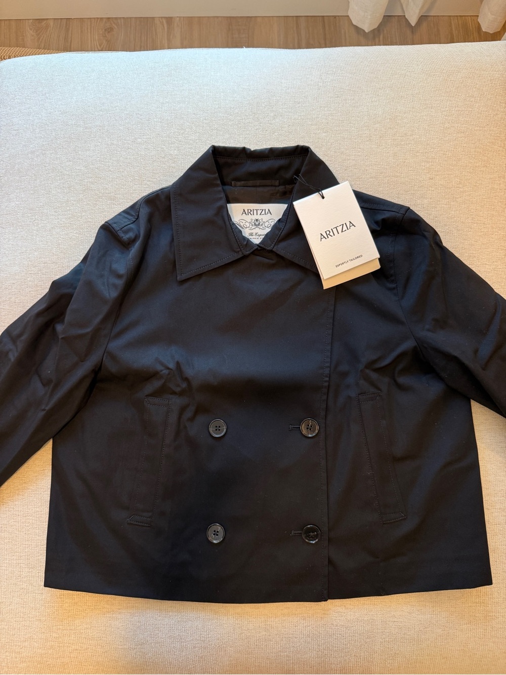 Aritzia Black Double-Breasted Cropped Pea Coat - Picture 2 of 8